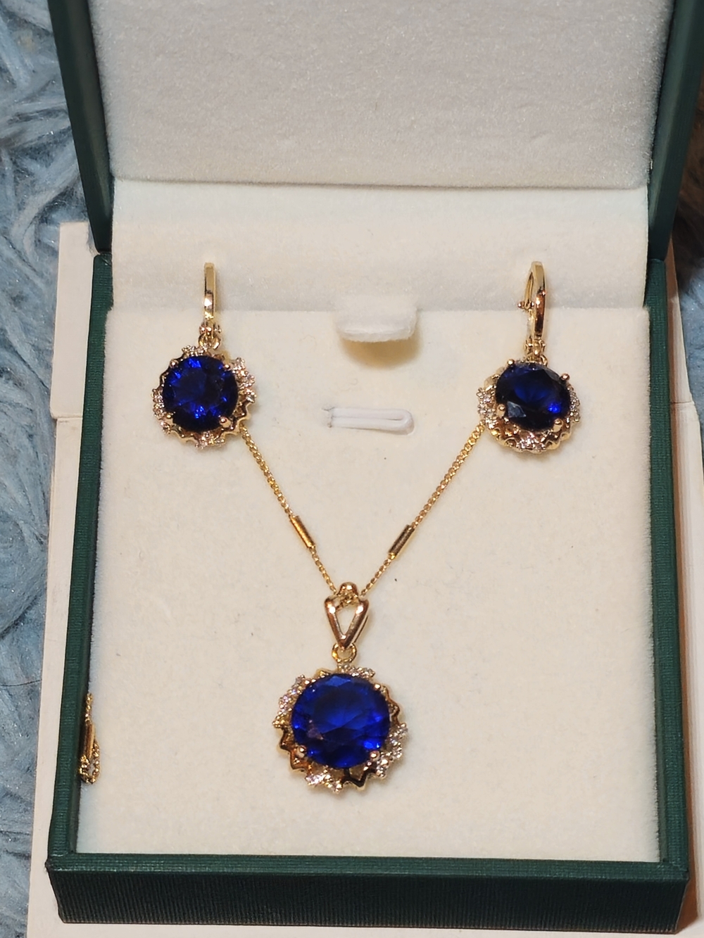 Gold-Plated Necklace and Earring Set with Lab-created Sapphire Crystal